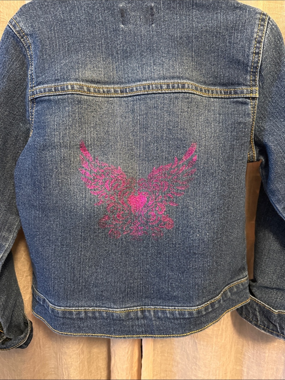 Place Blue Denim Jacket with Bright Pink Winged Heart